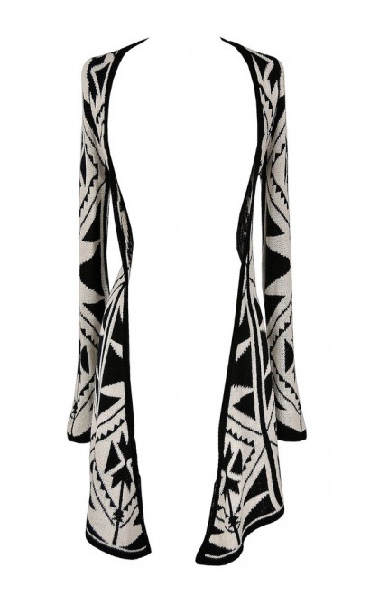 Black and Ivory Tribal Pattern Cardigan